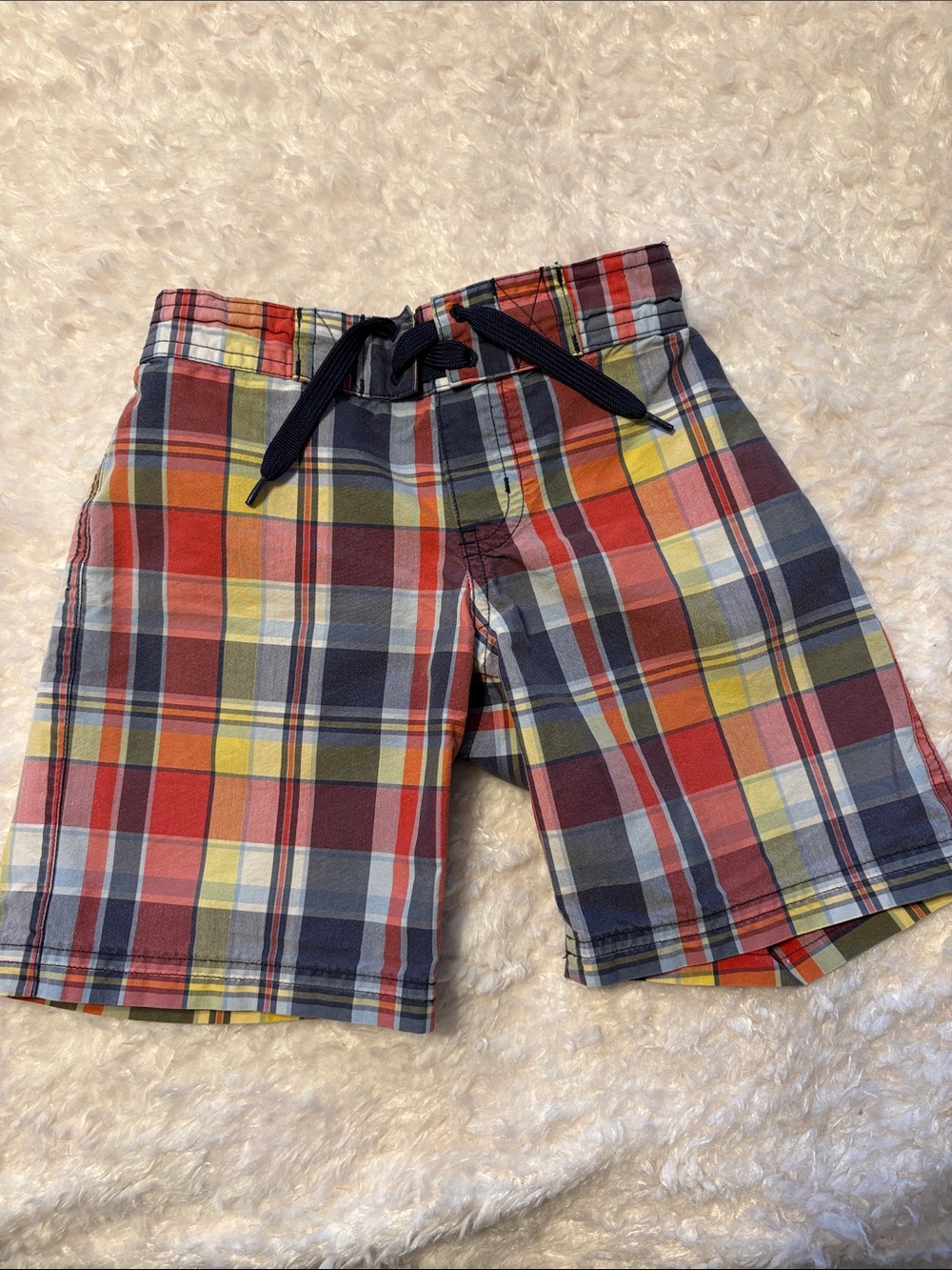 Jamie and Jack Plaid Multicolor Drawstring Swim Trunks Size 4